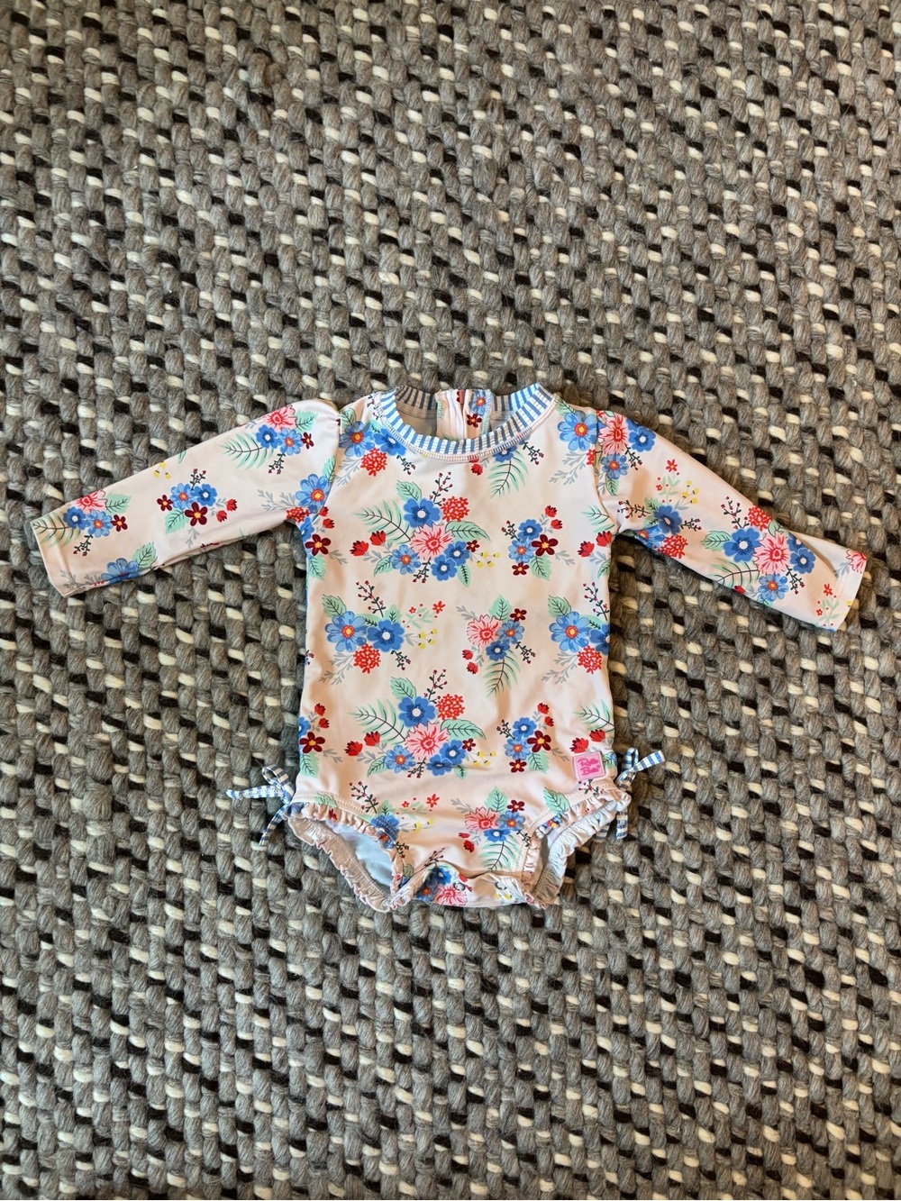 Ruffle Butts Floral Long Sleeve Rash Guard Swimsuit - Pink, Blue, Red